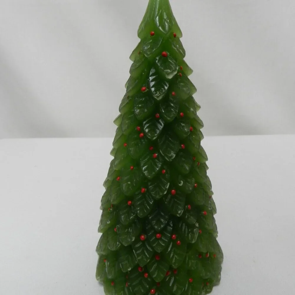 Crate & Barrel Christmas Tree w/Holly Candle green red Holidays 7